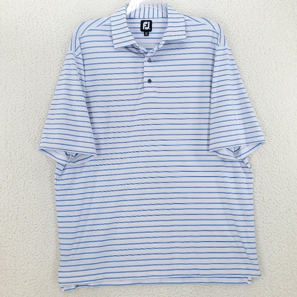 FootJoy Golf Polo Shirt Blue White Striped Mens XL Long Tail Stretch Perfotmance - Picture 10 of 10